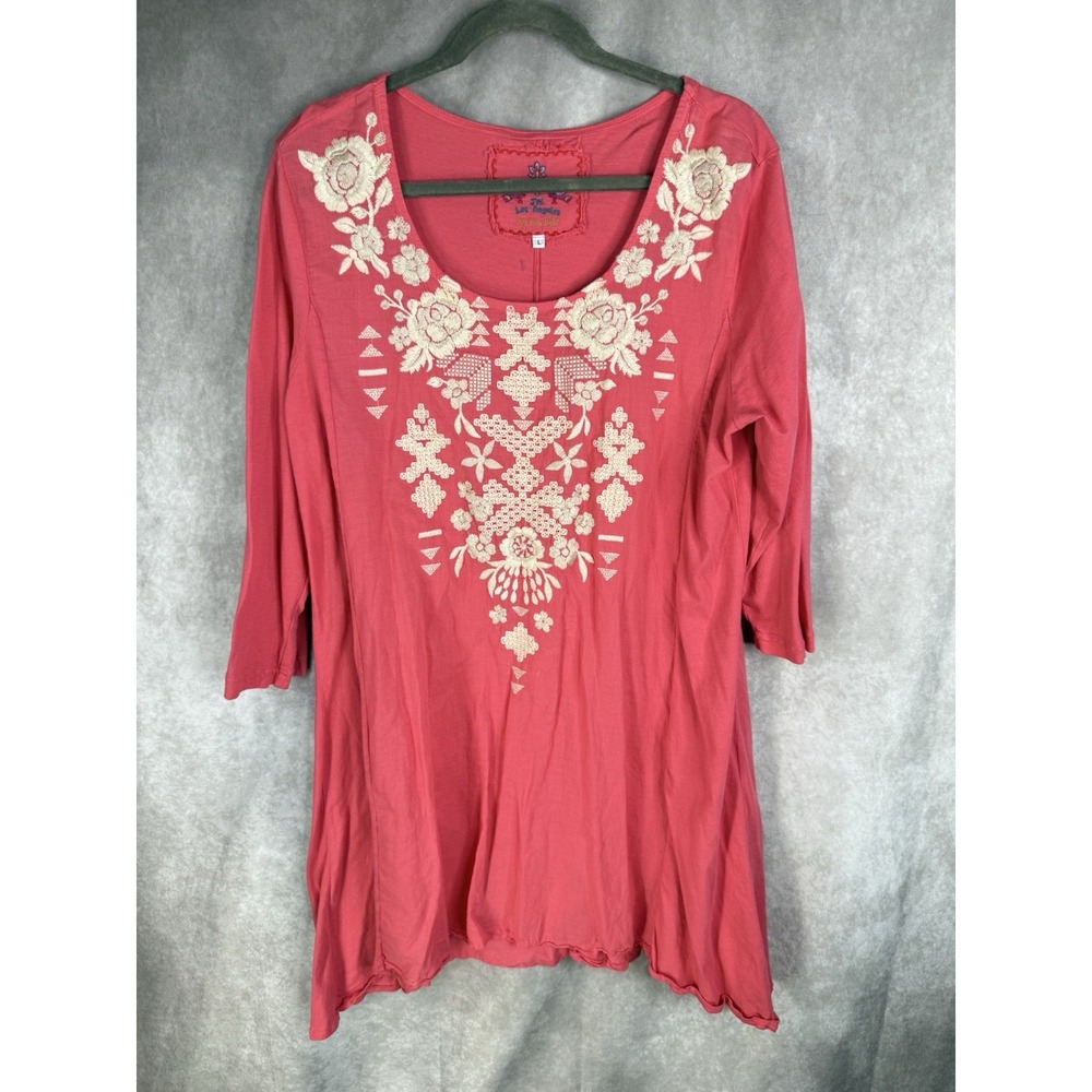 Johnny Was JW Los Angeles Embroidered Tunic Top In Pink Women's Size L